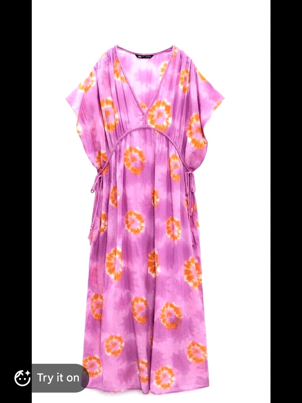 Zara Kaftan Dress 100% Cotton size M-L Short Sleeve Maxi